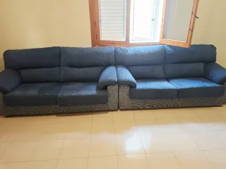 2 Sofás de tela azul y gris