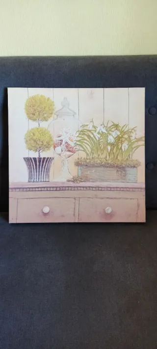 Cuadro decorativo beige y verde. Medidas: 40x40cm