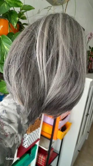 Peluca mechada gris y plateada