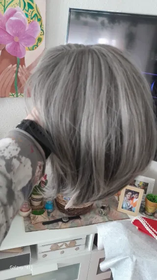 Peluca mechada gris y plateada