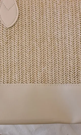 Bolso beige piel y rafia sintética