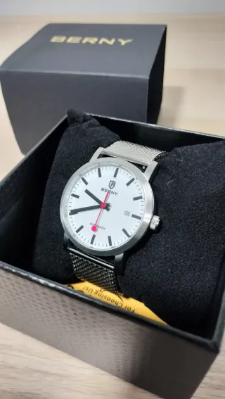Reloj Berny Automático Plata y Blanco