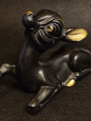Figura Ciervo Bambi Vintage Metal Negro Dorado