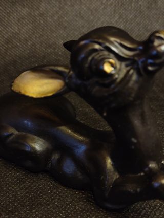 Figura Ciervo Bambi Vintage Metal Negro Dorado