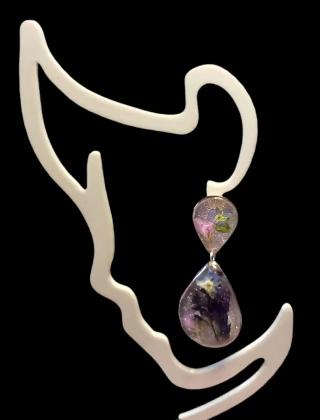 Pendientes Artesanales Resina y Flores