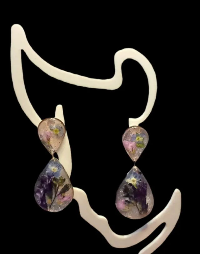 Pendientes Artesanales Resina y Flores