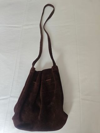 Bolso de hombro de ante marrón