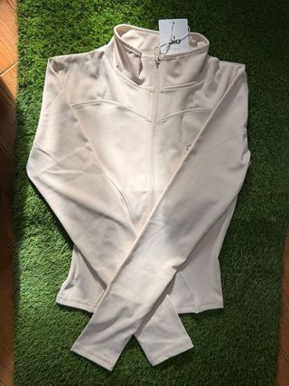 Sudadera Alo Beige Cremallera Logo