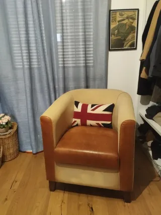 Poltrona Industrial in cuoio e tessuto