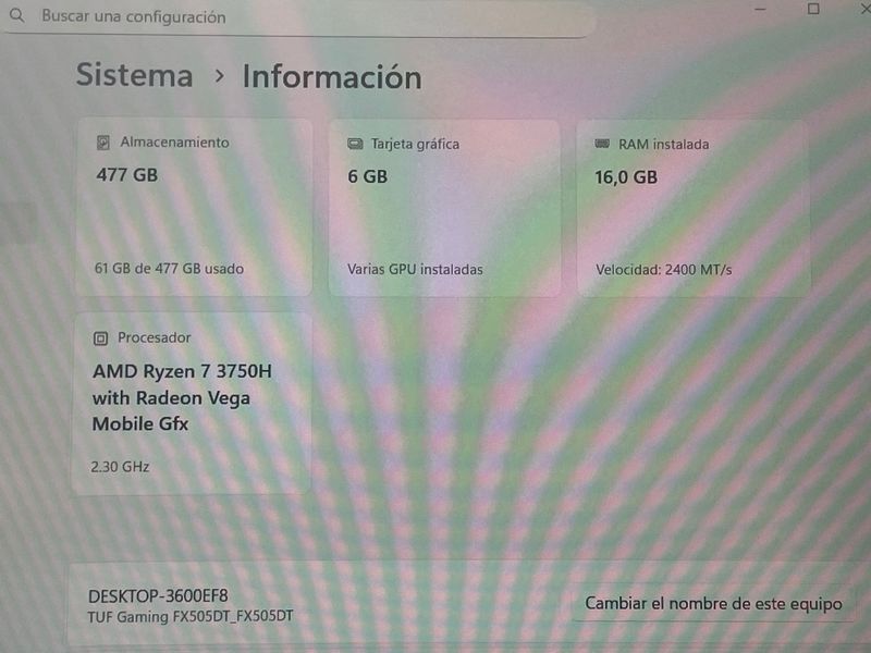 Portátil Asus TUF Gaming Ryzen 7 16GB RAM afbeelding 6