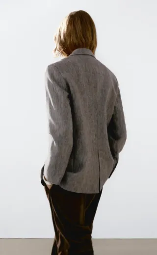 Blazer Lino Massimo Dutti Talla 38 Marrón