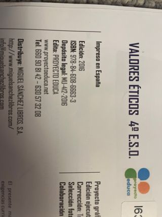 Libro de texto valores eticos 4 ESO