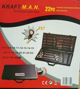 Juego de llaves de carraca planas articuladas 22pz