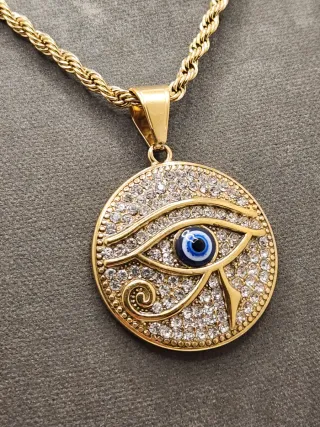 Collar Ojo Horus circonitas - Dorado