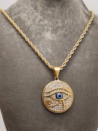 Collar Ojo Horus circonitas - Dorado