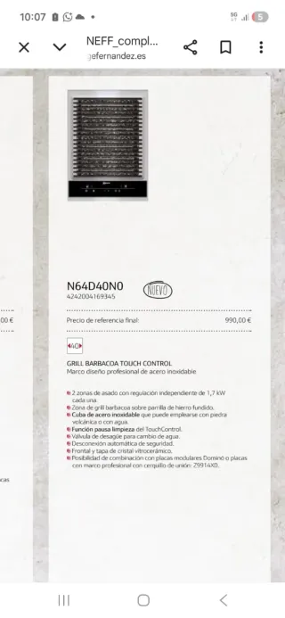 Neff Grill Eléctrico exposición