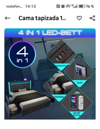 Cama tapizada 160x200 cm