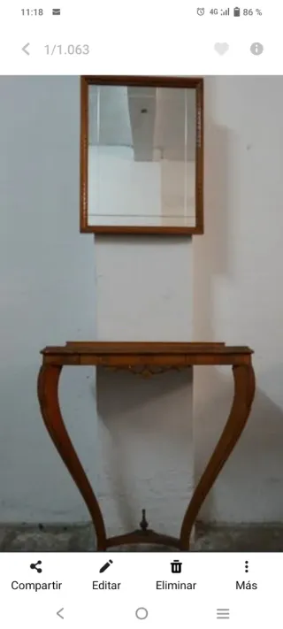 Mueble recibidor madera y cristal años 70