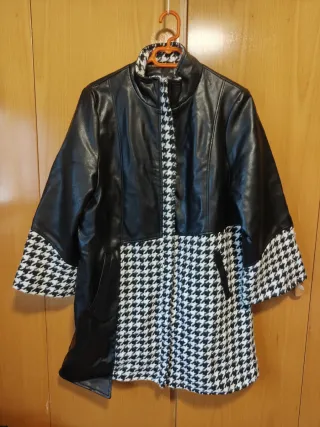 Nueva Chaqueta polipiel y tejido mujer