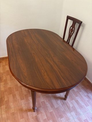 Mesa comedor y 6 sillas madera oscura