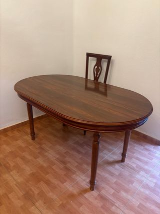 Mesa comedor y 6 sillas madera oscura