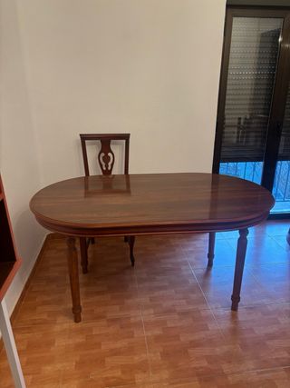 Mesa comedor y 6 sillas madera oscura