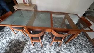 Mesa comedor madera y cristal extensible 4 sillas
