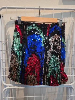 Falda Desigual lentejuelas multicolor