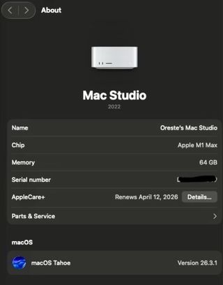 Mac Studio M1 Max 64GB 1TB AppleCare+