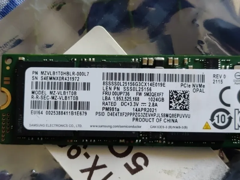 SSD Samsung PM981 1TB NVMe M.2 PCIe afbeelding 2