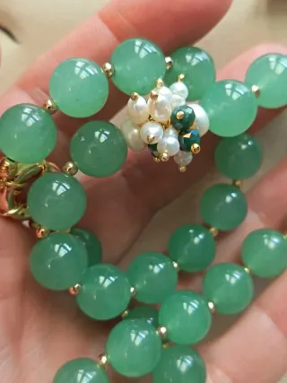 Parure collana e orecchini perla e avventurina