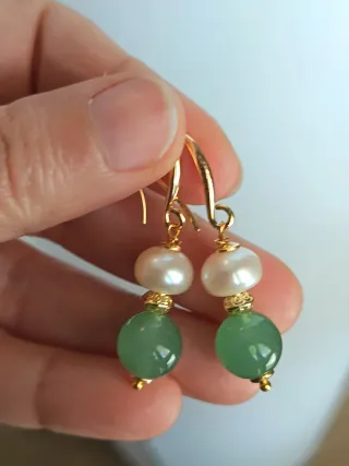 Parure collana e orecchini perla e avventurina