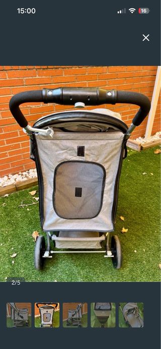 Carrito para mascotas beige y gris
