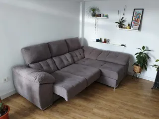 Sofá chaise longue gris, marrón tela