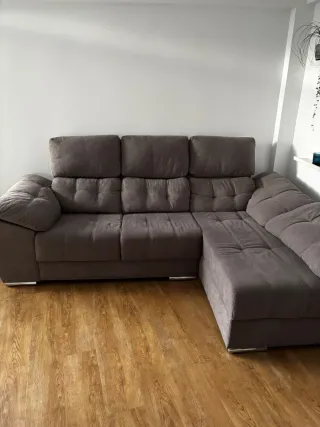 Sofá chaise longue gris, marrón tela