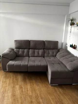 Sofá chaise longue gris, marrón tela