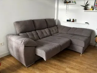 Sofá chaise longue gris, marrón tela