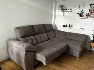 Sofá chaise longue gris, marrón tela