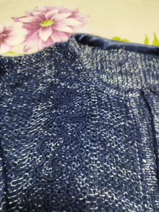 Chaqueta tejida azul mujer