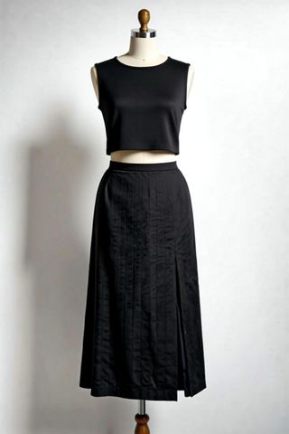 Falda larga marron y azul con abertura lateral