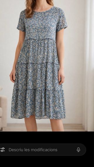 Vestido largo floral azul y blanco