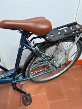 Bicicleta de paseo azul con cesta