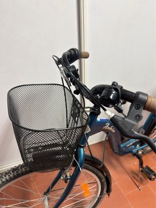 Bicicleta de paseo azul con cesta