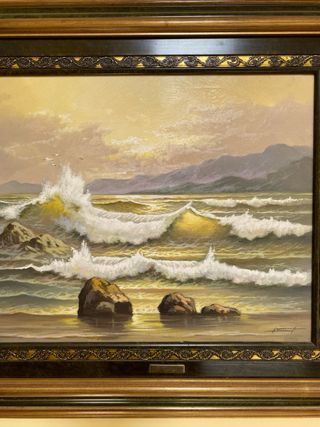 Cuadro decorativo de paisaje marino pintado a mano