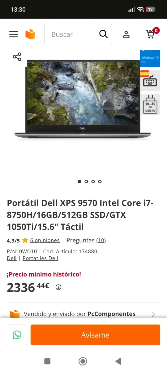 Dell XPS 15 9570 i7 4K tactil