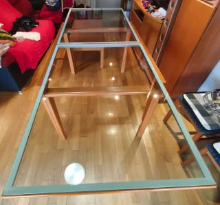Mesa de comedor cristal y madera