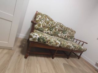 Divano Vintage in Legno e Tessuto (1 divano, 2 poltrone)