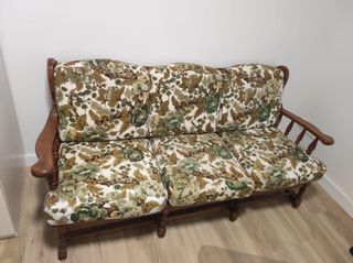 Divano Vintage in Legno e Tessuto (1 divano, 2 poltrone)