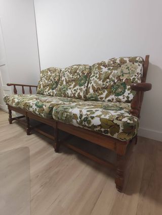 Divano Vintage in Legno e Tessuto (1 divano, 2 poltrone)