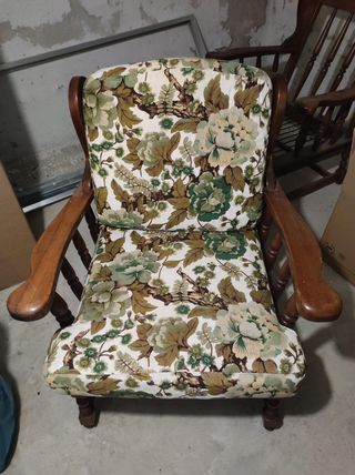 Divano Vintage in Legno e Tessuto (1 divano, 2 poltrone)